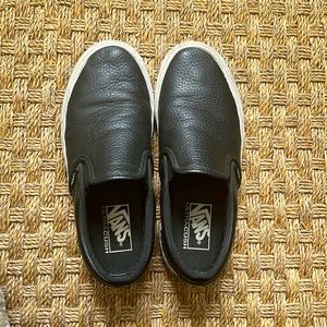 Black leather slip on vans - 7.5 women’s